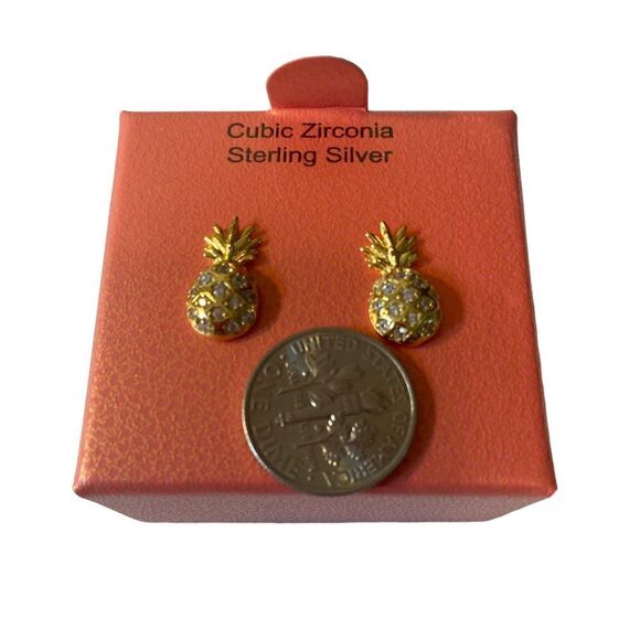 Rachel Zoe Delicate Looking Sterling Silver Gold Toned Pineapple Post Earrings - Picture 6 of 6